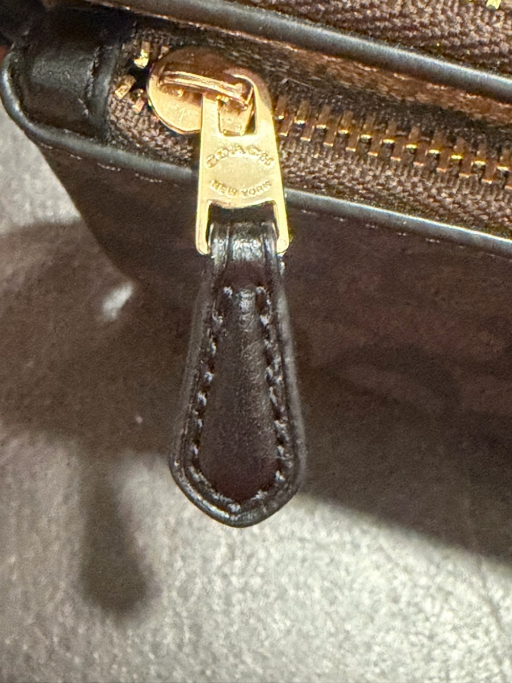 Coach Brown/Tan Signature Double Zip Wristlet with Gold Hardware - Picture 5 of 8
